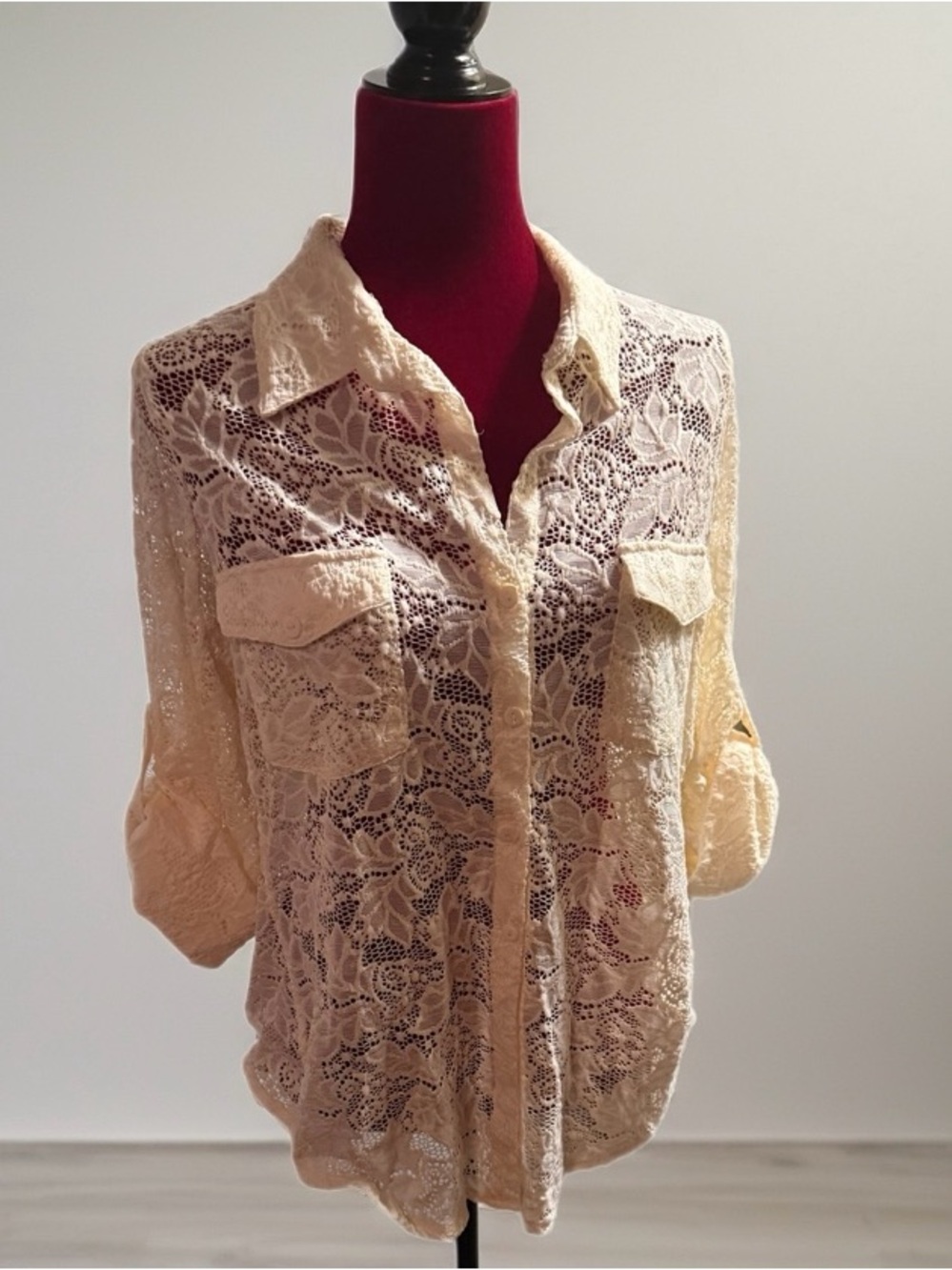 American Rag Cream Lace Button-Down Shirt